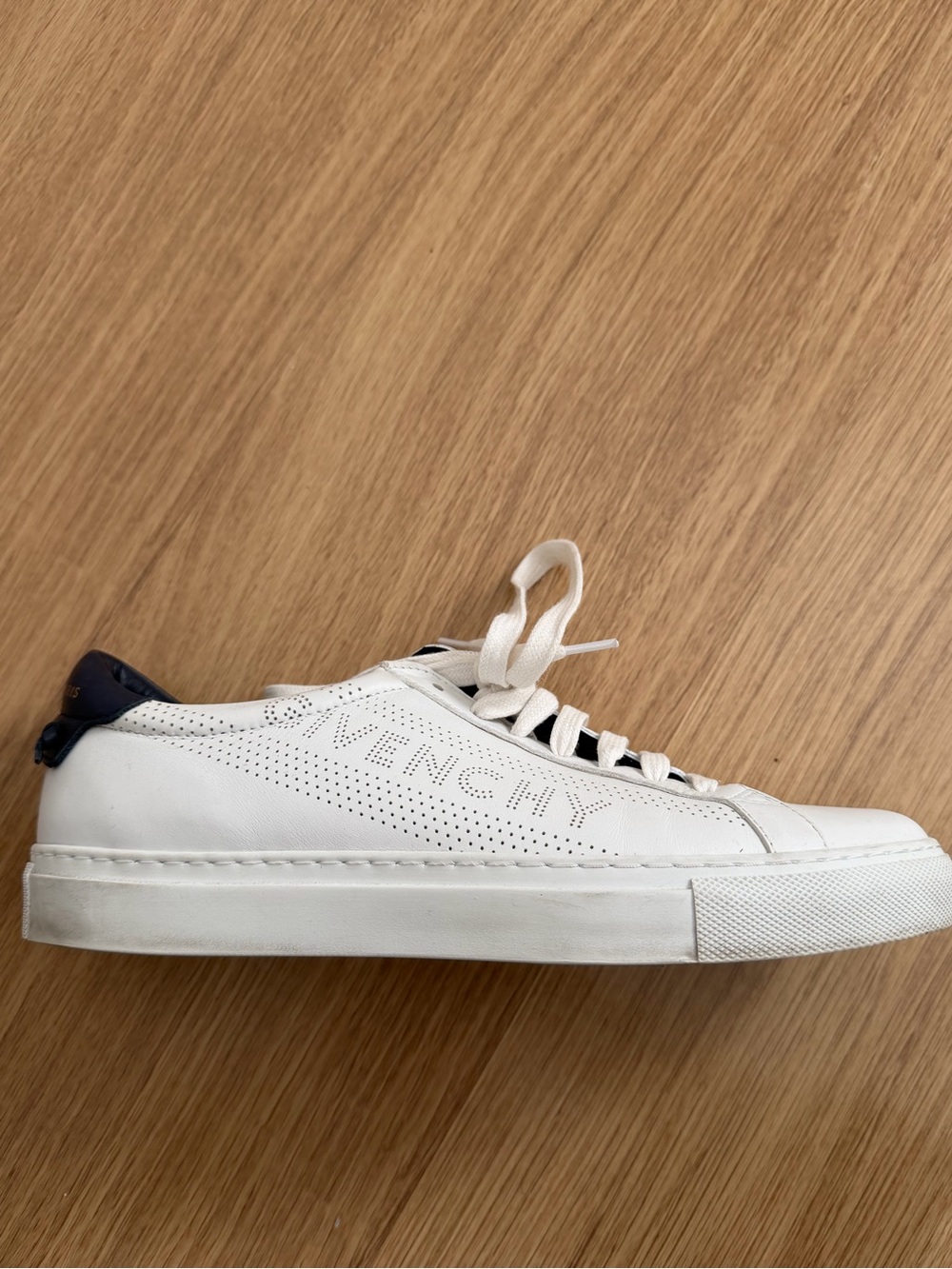 Givenchy White Leather Low-Top Sneaker with Navy Heel Tab